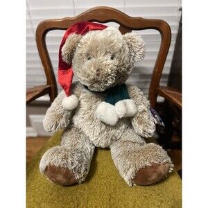 Vintage JCPenney Holiday Collection Brown Teddy Bear 24" Fuzzy Plush Christmas